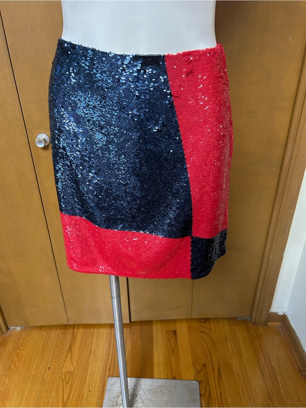 Ralph Lauren Red & Black Sequin Block Mini Skirt